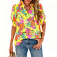 👗 Relaxed V-Neck Floral Blouse with Puff Sleeves— Flattering Neckline, Breezy Cotton for Everyday Style