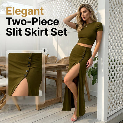 🏖️ Summer Matching Set: Top & Slit Midi Skirt — Ideal for Holidays, Garden Parties & Everyday Chic