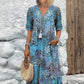 🌸 VIVID PRINT V-NECK MIDI DRESS — Waisted Silhouette | Lightweight & Floaty