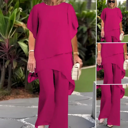 🏖️ Versatile Wide-Leg Pants Set with Irregular Top