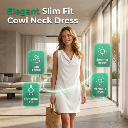 ✨ Slim Fit Cowl Neck Midi Dress with Silky Drape