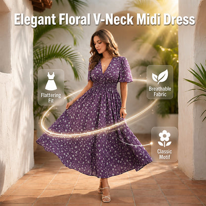 🔥50% OFF!✈️Free Shipping🔥Women's Elegant Floral V-Neck Dress⌛Limited-time free gift🎁
