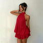 🌿 Effortless Summer Mini Dress — Halter Neck, Drop Waist