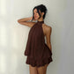 🌿 Effortless Summer Mini Dress — Halter Neck, Drop Waist