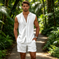☀️ Men’s Sleeveless Linen Blend Set — Breathable 2-Piece Beach & Casual Outfit with Shorts