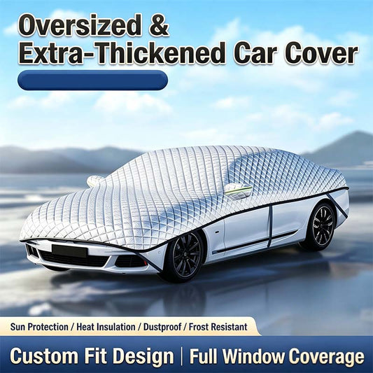🚗 All-Weather Half Car Cover — Thick Sun & Snow Protection with Wing Mirror Pockets
