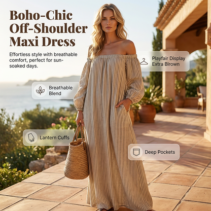 🔥50% OFF!✈️Free Shipping🔥 Women's Off-Shoulder Maxi Dress Lantern Sleeve Dress