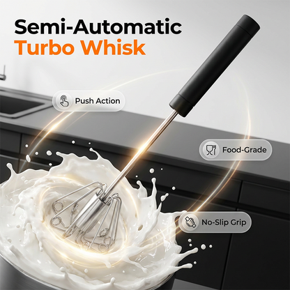 🛡️ Food-Grade Stainless Steel Semi-Auto Egg Beater — Rustproof, Durable