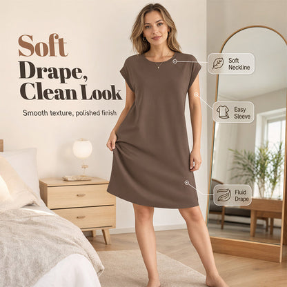 ☀️ Lightweight Solid Color Crew Neck Dress —Soft & Comfortable for All-Day Wear