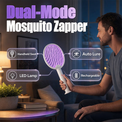 🛡️ Safe Electric Fly Swatter with Triple Grid Safety Mesh — 2-in-1 Handheld & Auto Trap Mode