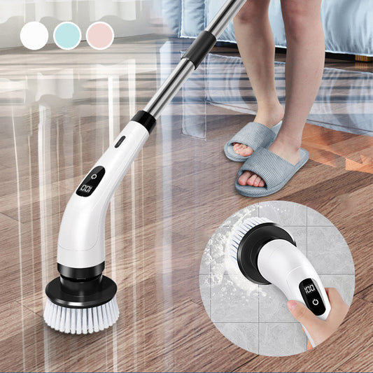 💪 Rechargeable Cleaning Brush with Telescopic Pole & 8 Heads — No Bending, No Kneeling, Just Effortless Cleaning