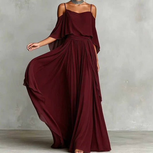 💃 Women’s Elegant Cold Shoulder Flowing Maxi Dress