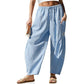 👖 Women's Summer Loose Fit Gingham Pants — Drawstring Wide Leg Trousers with Pockets