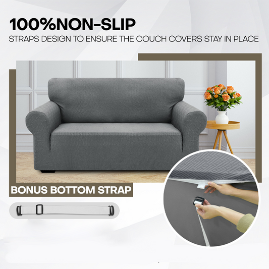 🛋️ High Stretch Jacquard Sofa Cover with Non-Slip Straps