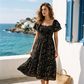 🌿 Summer Floral Smocked Dress with Square Neck — Wear to Beach, Brunch or Evening