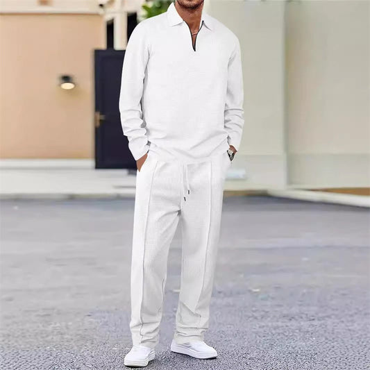 ✨ Men’s Waffle Knit Sweatshirt & Straight Pants Set — Summer Casual Co-Ord in 5 Colours