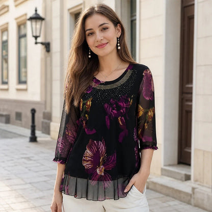 🌸 WOMEN‘S FLORAL PRINT CHIFFON BLOUSE — Floaty & Lightweight  | Versatile Work & Casual Style 🌿