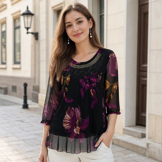 🌸 WOMEN‘S FLORAL PRINT CHIFFON BLOUSE — Floaty & Lightweight  | Versatile Work & Casual Style 🌿