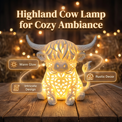 🐮 Warm Glow Highland Cow Table Lamp