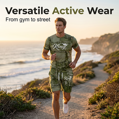 🏖️ Relaxed Fit Denim Print Co-Ord — Short Sleeve Tee & Cargo Shorts for Summer Escapes