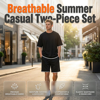 👕 Men‘s Waffle Knit T-Shirt & Shorts Co-Ord Set — Oversized Summer Style with Textured Fabric