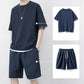 👕 Men‘s Waffle Knit T-Shirt & Shorts Co-Ord Set — Oversized Summer Style with Textured Fabric