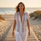 👔 WOMEN‘S STRIPED SHORT SLEEVE BUTTON-DOWN SHIRT — Classic Collared Blouse | Versatile Office-to-Casual Style 🌿