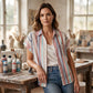 👔 WOMEN‘S STRIPED SHORT SLEEVE BUTTON-DOWN SHIRT — Classic Collared Blouse | Versatile Office-to-Casual Style 🌿