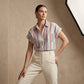👔 WOMEN‘S STRIPED SHORT SLEEVE BUTTON-DOWN SHIRT — Classic Collared Blouse | Versatile Office-to-Casual Style 🌿