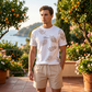 🌴 Palm Print Summer Set — Men's 2-Piece | Resort Wear | Lightweight Camp Collar Shirt & Shorts