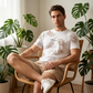 🌴 Palm Print Summer Set — Men's 2-Piece | Resort Wear | Lightweight Camp Collar Shirt & Shorts