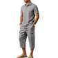 👕Men Summer Linen Set Loose Shirt and Cargo Shorts Two Piece Outfit