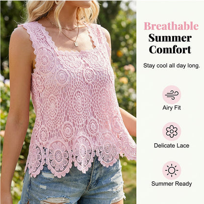 🧥 Women's Elegant Square Neck Lace Tank Top