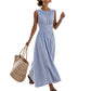 🌿 Sleeveless Long Dress with Vertical Stripes — Figure-Flattering | Lightweight | Easy Breezy Style
