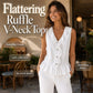 🌬️ Lightweight Ruffle Trim Top — Breezy Chiffon Fabric | V-Neck | Keeps You Cool on Warm Days