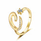✨ Dainty Initial Ring with Sparkling Cubic Zirconia — Open Adjustable Band | Stackable