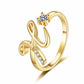 ✨ Dainty Initial Ring with Sparkling Cubic Zirconia — Open Adjustable Band | Stackable
