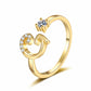 ✨ Dainty Initial Ring with Sparkling Cubic Zirconia — Open Adjustable Band | Stackable