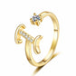 ✨ Dainty Initial Ring with Sparkling Cubic Zirconia — Open Adjustable Band | Stackable