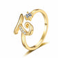 ✨ Dainty Initial Ring with Sparkling Cubic Zirconia — Open Adjustable Band | Stackable