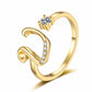 ✨ Dainty Initial Ring with Sparkling Cubic Zirconia — Open Adjustable Band | Stackable