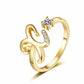 ✨ Dainty Initial Ring with Sparkling Cubic Zirconia — Open Adjustable Band | Stackable