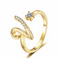 ✨ Dainty Initial Ring with Sparkling Cubic Zirconia — Open Adjustable Band | Stackable
