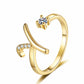 ✨ Dainty Initial Ring with Sparkling Cubic Zirconia — Open Adjustable Band | Stackable