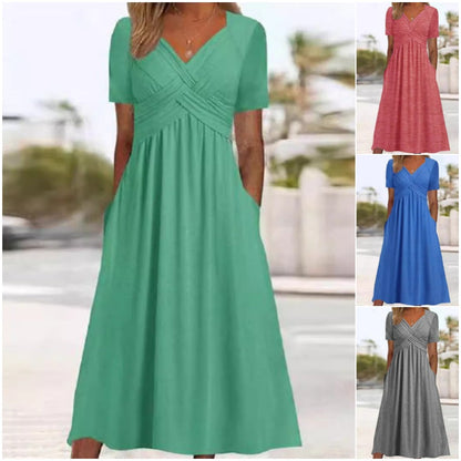 👗 Women's V-Neck Short Sleeve Maxi Dress — Flowy & Breathable | Bohemian Summer Style | Perfect for Holidays & Everyday