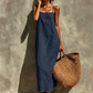 👗 Women's Casual Solid Color Slip Dress — Satin-Like Fabric | Adjustable Spaghetti Straps