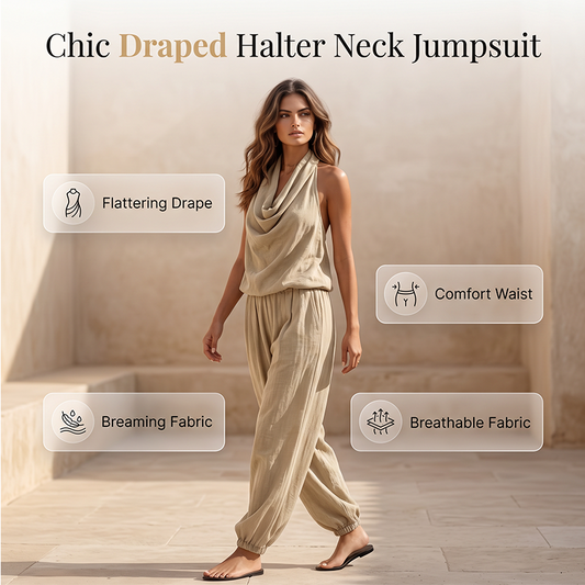 ✨ Elegant Halter Neck Wide Leg Jumpsuit — Adjustable Tie Closure