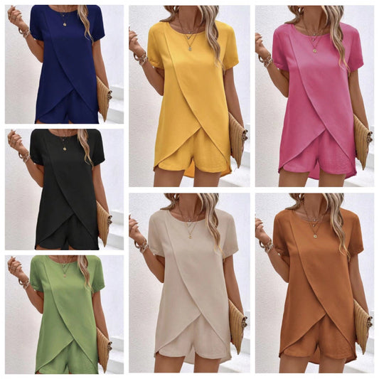 ✨ Women's Solid Color Irregular Top & Shorts Two Piece Set