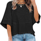 🌿Women's Solid Color Splicing Loose Five Points Flare Sleeve T-Shirt