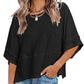 🌿Women's Solid Color Splicing Loose Five Points Flare Sleeve T-Shirt